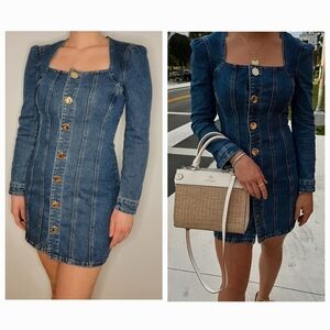 House of Harlow 1960 Square Neck Long Sleeve Denim Mini Dress, Size 10